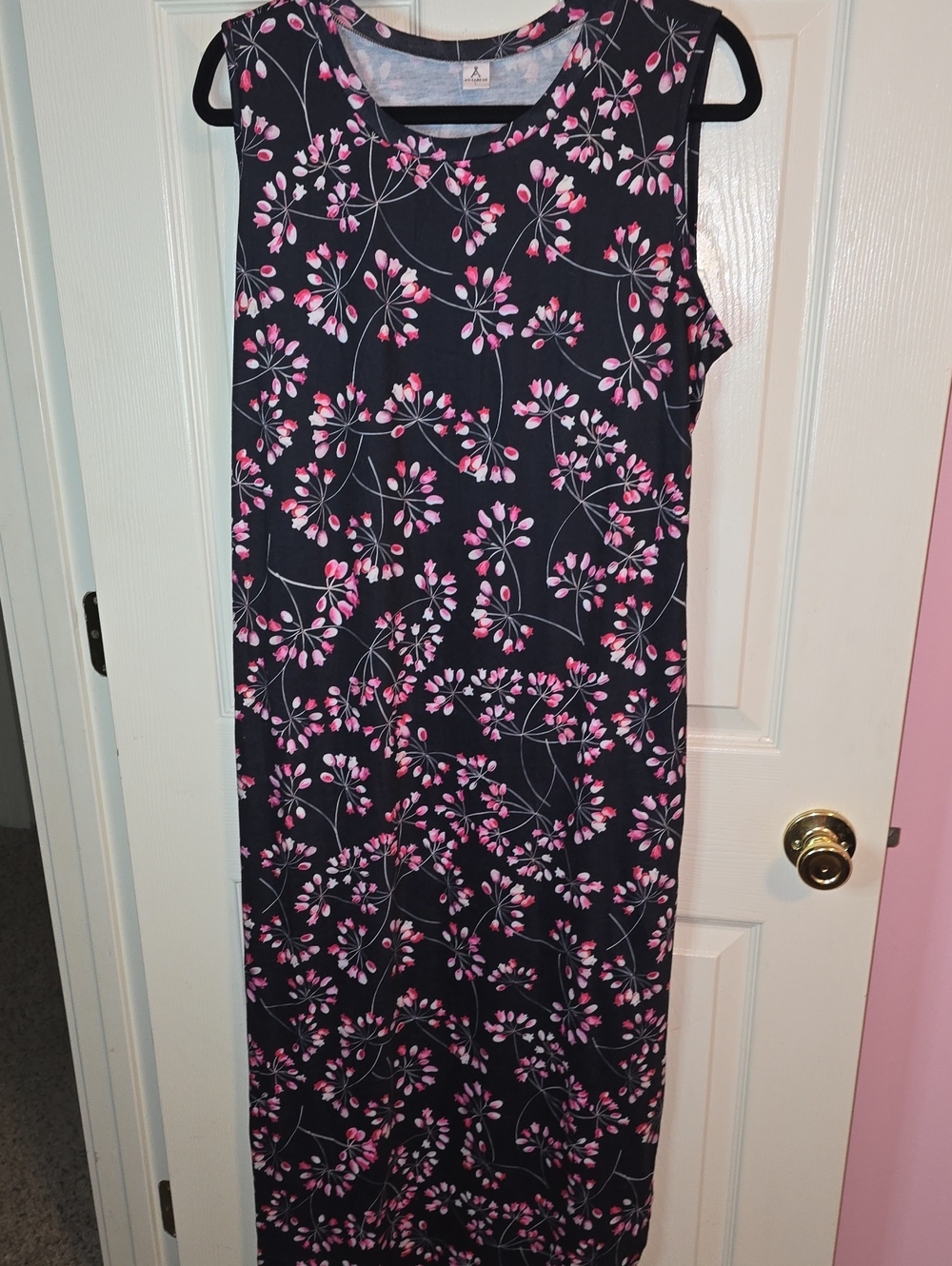 Anrabess Floral Navy Maxi Dress‎ with Pink Accents